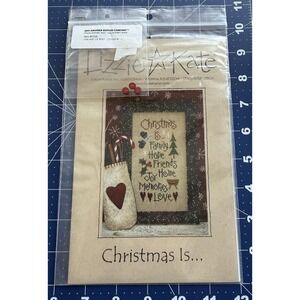 Lizzie Kate Christmas Is… Cross Stitch Chart w/ Red Button Embellishment Pack